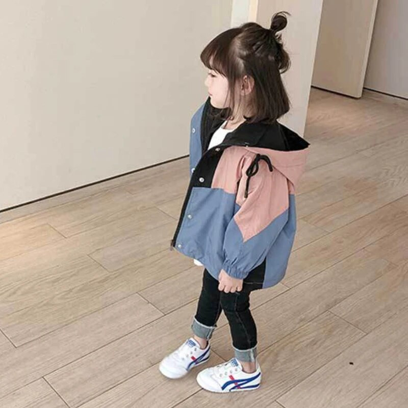 Dievčenská vetrovka HoneyCherry s farebnými blokmi, detská vetruodolná bunda s kapucňou a zipsom, detské bundy