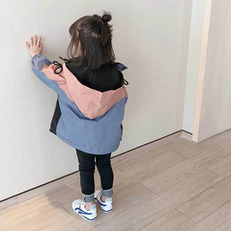 Dievčenská vetrovka HoneyCherry s farebnými blokmi, detská vetruodolná bunda s kapucňou a zipsom, detské bundy