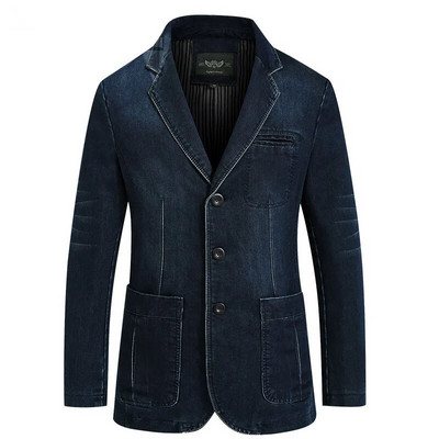 Sacou din denim pentru bărbați, toamnă iarnă, din bumbac, ocazional, pentru costum de modă, pentru bărbați, costume slim fit, bluze, blazer de dimensiuni mari, pentru bărbați
