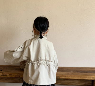 Palton Toamnă Noua Coreea Coreeană Încântător Dulce Talie Retragere Dantela Fete Windbreaker Îmbrăcăminte pentru copii Soild Fermoar