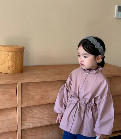 Palton Toamnă Noua Coreea Coreeană Încântător Dulce Talie Retragere Dantela Fete Windbreaker Îmbrăcăminte pentru copii Soild Fermoar