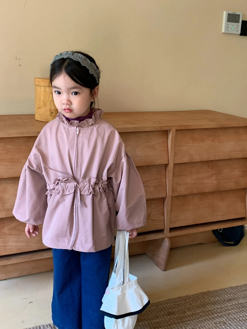 Palton Toamnă Noua Coreea Coreeană Încântător Dulce Talie Retragere Dantela Fete Windbreaker Îmbrăcăminte pentru copii Soild Fermoar