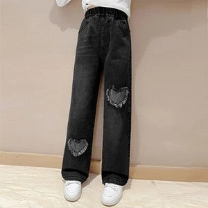 Nouă Modă Adolescent Fete Denim Pantaloni Largi Pantaloni Copii Primăvară Toamnă Model Dragoste Fete Blugi 5-14 Ani Haine pentru copii