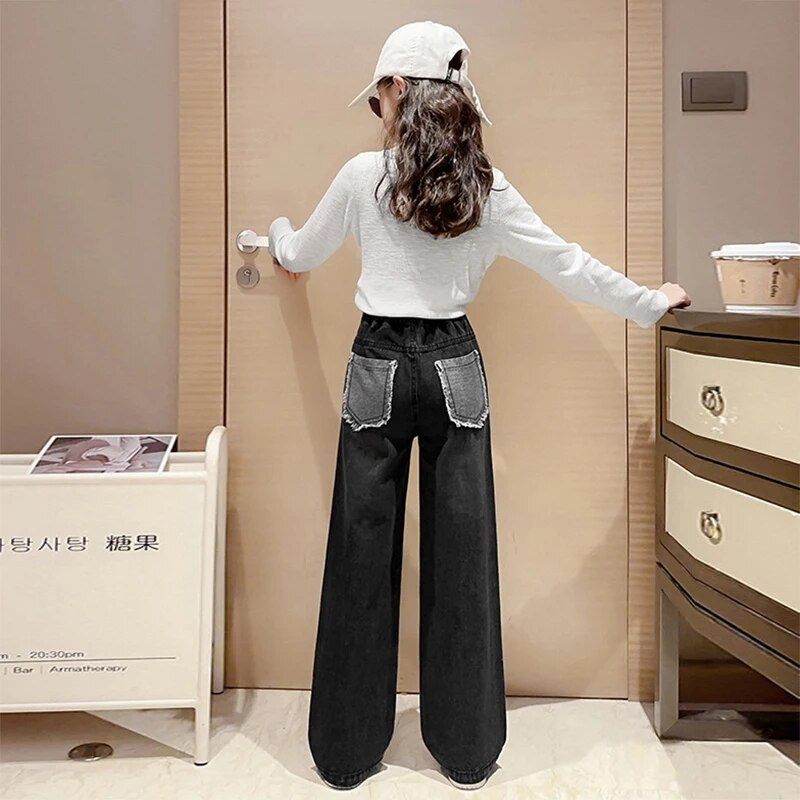 Nouă Modă Adolescent Fete Denim Pantaloni Largi Pantaloni Copii Primăvară Toamnă Model Dragoste Fete Blugi 5-14 Ani Haine pentru copii