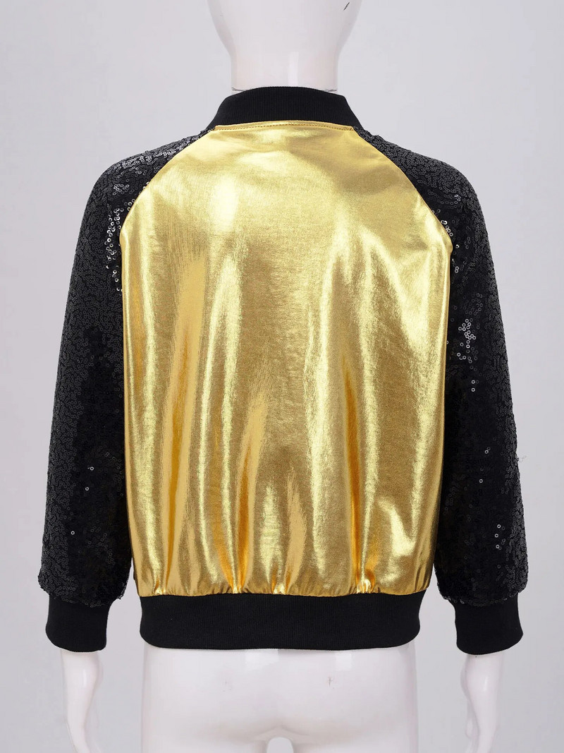 Detský kostým pre dievčatá a chlapcov, metalická bomberová motorová bunda, lesklý bronzový hadřík, hip hop, jazz, moderný tanec, diskotéka, párty