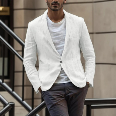 2023 Men`s Blazer Jacket Spring Summer Solid Slim Casual Business Thin Breathable White Cotton Linen Suit Coat Male Jacket New