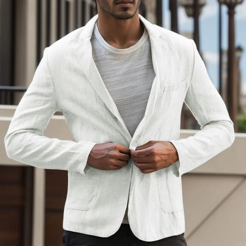 2023 m. vyriška striukė su švarku, pavasario vasara, solidi, plona, kasdienė verslo plona, kvėpuojanti balta medvilninė lininė, kostiuminė, vyriška striukė Nauja