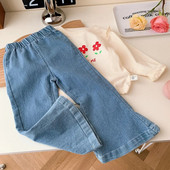 Kórejské dievčenské široké nohavice 2-7 rokov jarné dievčenské jednofarebné džínsy detské módne zvonové nohavice detské oblečenie