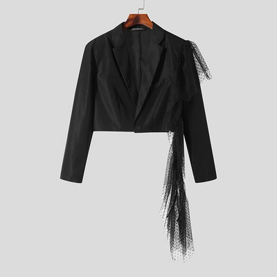 2023 Blazer bărbați din dantela mozaic rever cu mânecă lungă costume casual bărbați toamnă cu un singur buton haine de stradă la modă INCERUN S-5XL