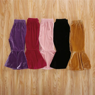 Primăvară Toamnă Fete Pantaloni casual din catifea Copii mici Bebeluși Fete Culoare uni Pantaloni cu picioare largi Pantaloni cu picioare 1-6A