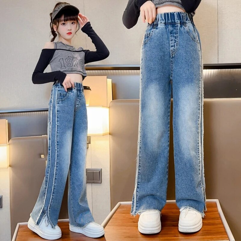 2023 Nouă Modă Adolescentă Denim Pantaloni Largi Pantaloni Copii Primăvară Toamnă Blugi Fete 5 6 8 10 12 14 Ani Haine pentru copii