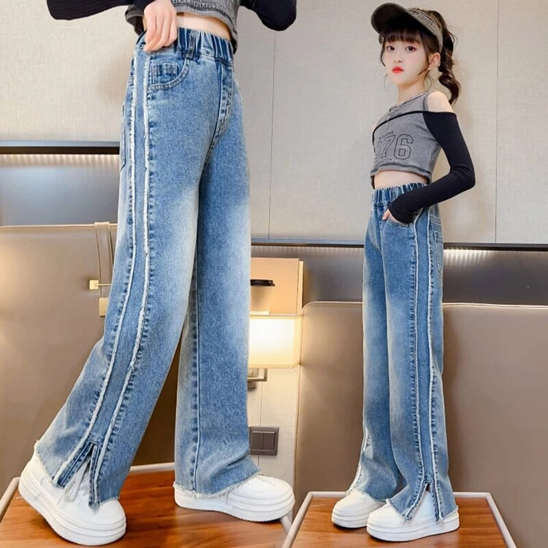 2023 Nouă Modă Adolescentă Denim Pantaloni Largi Pantaloni Copii Primăvară Toamnă Blugi Fete 5 6 8 10 12 14 Ani Haine pentru copii