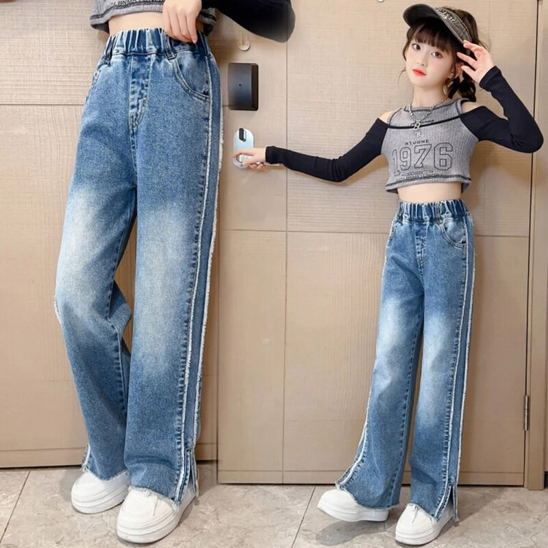 2023 Nouă Modă Adolescentă Denim Pantaloni Largi Pantaloni Copii Primăvară Toamnă Blugi Fete 5 6 8 10 12 14 Ani Haine pentru copii