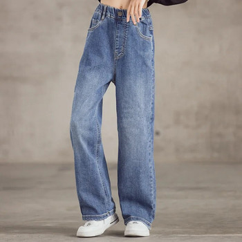 IEENS ψηλόμεσο τζιν κορίτσι ίσιο φαρδύ παντελόνι με φαρδύ πόδι Ανοιξιάτικο και Φθινόπωρο Κορεάτικο φαρδύ τζιν Παιδικό τζιν παντελόνι