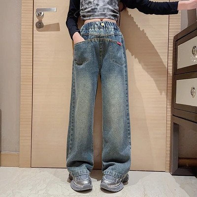 Φθινοπωρινά τζιν για κορίτσια Παιδικά τζιν παντελόνια φαρδιά τζιν για έφηβες παντελόνια φαρδύ πόδι 6 8 10 12 ετών Ελαστική μέση Παιδικό παντελόνι