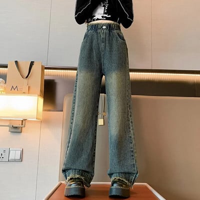 Φθινοπωρινά τζιν για κορίτσια Παιδικά τζιν παντελόνια φαρδιά τζιν για έφηβες παντελόνια φαρδύ πόδι 6 8 10 12 ετών Ελαστική μέση Παιδικό παντελόνι