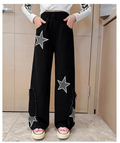 Φθινοπωρινά τζιν για κορίτσια Παιδικά τζιν παντελόνια φαρδιά τζιν για έφηβες παντελόνια φαρδύ πόδι 6 8 10 12 ετών Ελαστική μέση Παιδικό παντελόνι