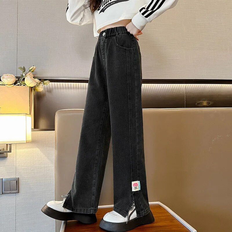 Φθινοπωρινά τζιν για κορίτσια Παιδικά τζιν παντελόνια φαρδιά τζιν για έφηβες παντελόνια φαρδύ πόδι 6 8 10 12 ετών Ελαστική μέση Παιδικό παντελόνι