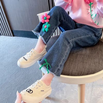 Jarné jesenné kórejské dievčatá s láskou Harajuku, džínsy, všetky druhy, roztomilé ležérne nohavice, výšivka, kawaii, detské oblečenie, sladké nohavice