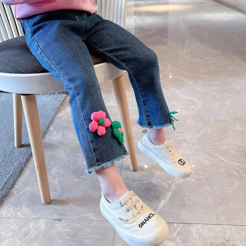 Jarné jesenné kórejské dievčatá s láskou Harajuku, džínsy, všetky druhy, roztomilé ležérne nohavice, výšivka, kawaii, detské oblečenie, sladké nohavice