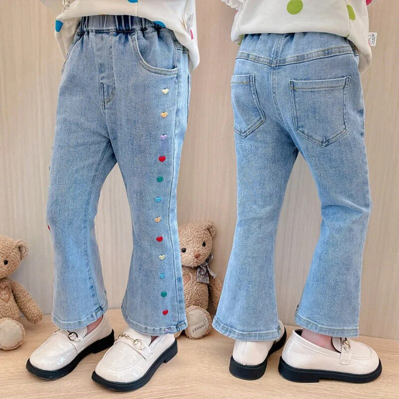 Jarné jesenné kórejské dievčatá s láskou Harajuku, džínsy, všetky druhy, roztomilé ležérne nohavice, výšivka, kawaii, detské oblečenie, sladké nohavice