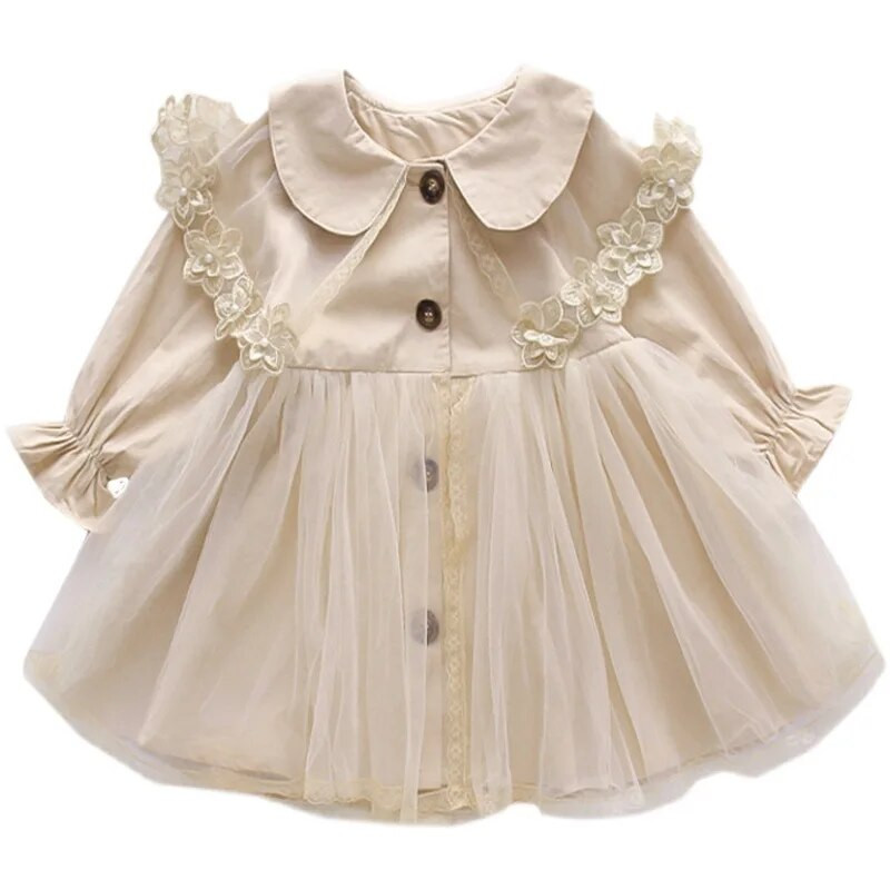 Detské bundy Jarná jesenná móda Dievčenské dlhé kabáty Sieťované čipkované princeznovské šaty Vetrovka Detské oblečenie Vrchné oblečenie Bunda