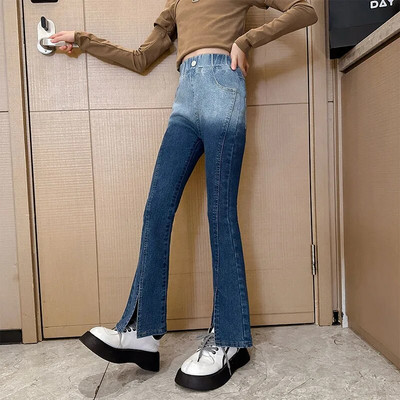 Blugi pentru fete de primăvară, pentru fete adolescente, material din denim, pantaloni cu talie înaltă, pantaloni evazați, haine copii pentru 5-16 ani