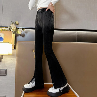 Blugi pentru fete de primăvară, pentru fete adolescente, material din denim, pantaloni cu talie înaltă, pantaloni evazați, haine copii pentru 5-16 ani