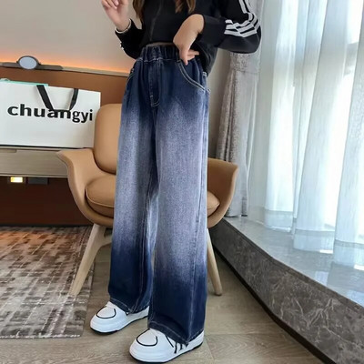 IENENS Blugi cu talie înaltă pentru fetiță Pantaloni largi, drepți, largi, primăvară și toamnă, blugi largi coreeni, pantaloni din denim pentru copii