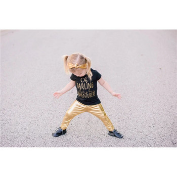 Κομψό Shinning Κοριτσίστικο Κολάν Ελαστικό Skinny Παντελόνι Χρυσό Ασημί Παιδικά Μεταλλικά Χρώματα Παγιέ Fuax Δερμάτινο Κολάν Πάτο