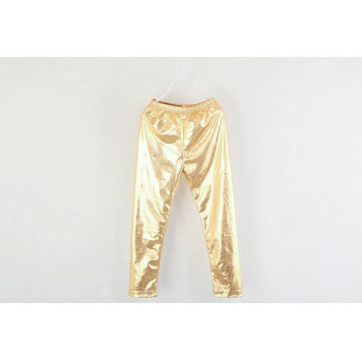 Leggings șic, strălucitori pentru fete, pantaloni elastici, aurii, argintii, pentru copii, culori metalice, cu paiete, din piele fuax, pantaloni de jos
