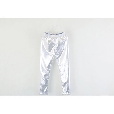 Leggings șic, strălucitori pentru fete, pantaloni elastici, aurii, argintii, pentru copii, culori metalice, cu paiete, din piele fuax, pantaloni de jos