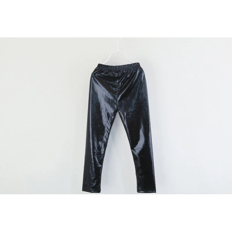 Leggings șic, strălucitori pentru fete, pantaloni elastici, aurii, argintii, pentru copii, culori metalice, cu paiete, din piele fuax, pantaloni de jos