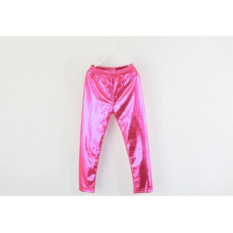 Leggings șic, strălucitori pentru fete, pantaloni elastici, aurii, argintii, pentru copii, culori metalice, cu paiete, din piele fuax, pantaloni de jos