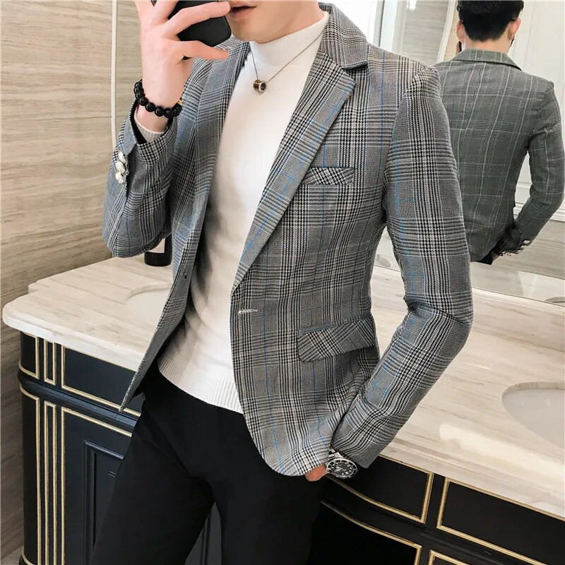 Pánske sako, pánska móda, britské ležérne saká, kabát, úzke klasické kockované topy, mužské jarné a jesenné oblečenie, mužské sako