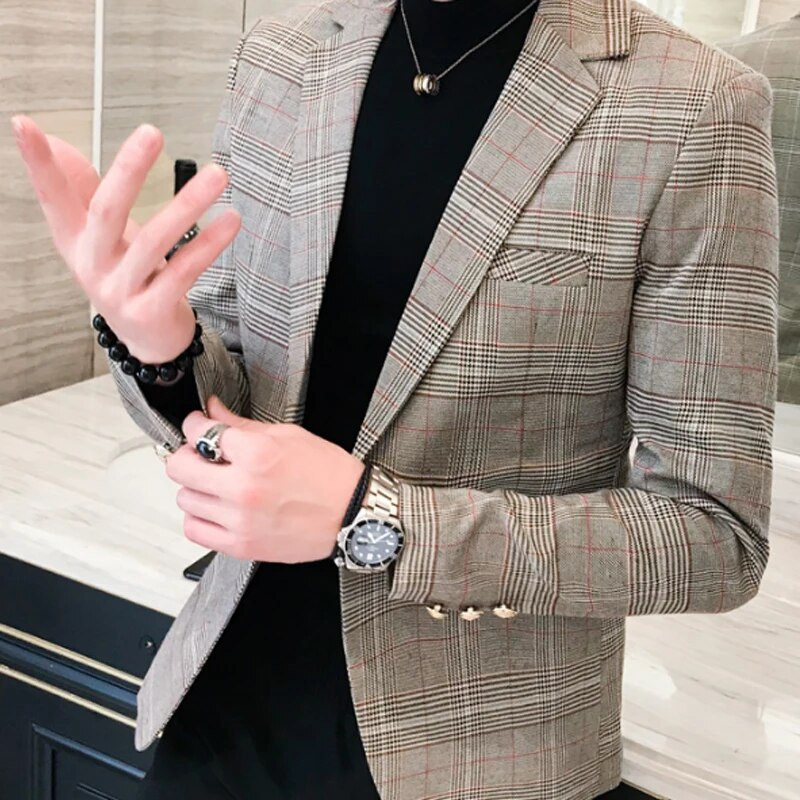 Pánske sako, pánska móda, britské ležérne saká, kabát, úzke klasické kockované topy, mužské jarné a jesenné oblečenie, mužské sako