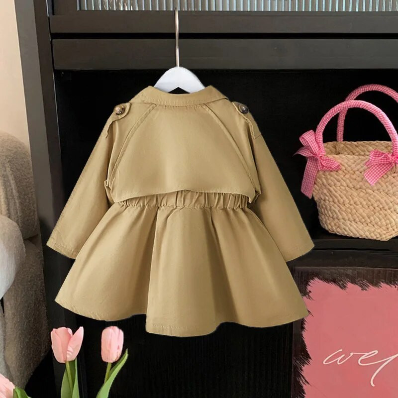 Dievčenský trenčkot, detské oblečenie, jar a jeseň, kórejská móda, stredne dlhý vrchný odev s klopou, 2023