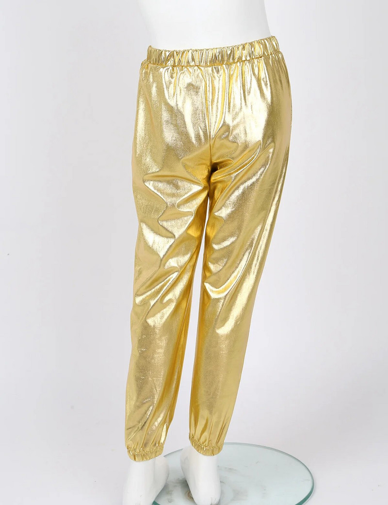 Leggings pentru copii, băieți, fete, lucioase, metalice, cu talie elastică, pantaloni punk lungi, toamnă pentru copii, îmbrăcăminte hip hop, pantaloni de streetwear