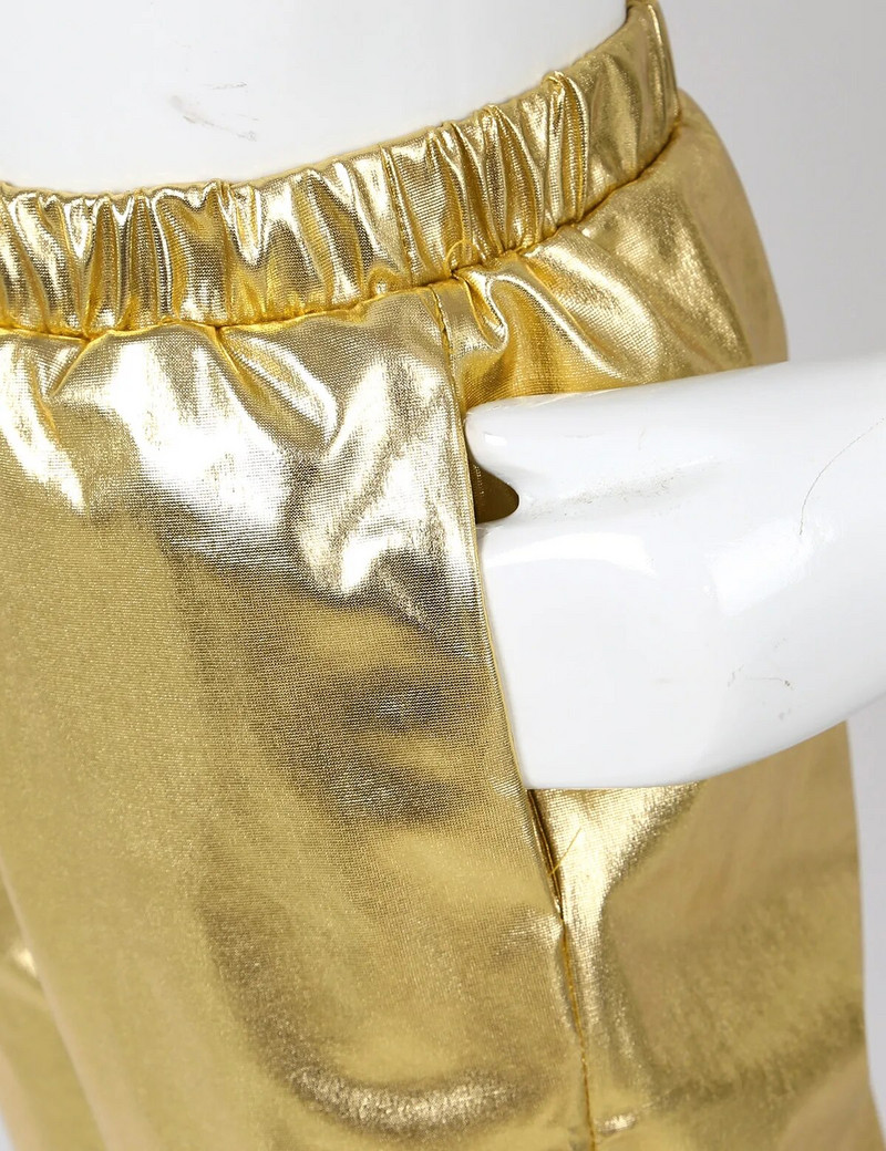 Leggings pentru copii, băieți, fete, lucioase, metalice, cu talie elastică, pantaloni punk lungi, toamnă pentru copii, îmbrăcăminte hip hop, pantaloni de streetwear