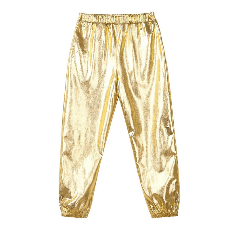 Leggings pentru copii, băieți, fete, lucioase, metalice, cu talie elastică, pantaloni punk lungi, toamnă pentru copii, îmbrăcăminte hip hop, pantaloni de streetwear
