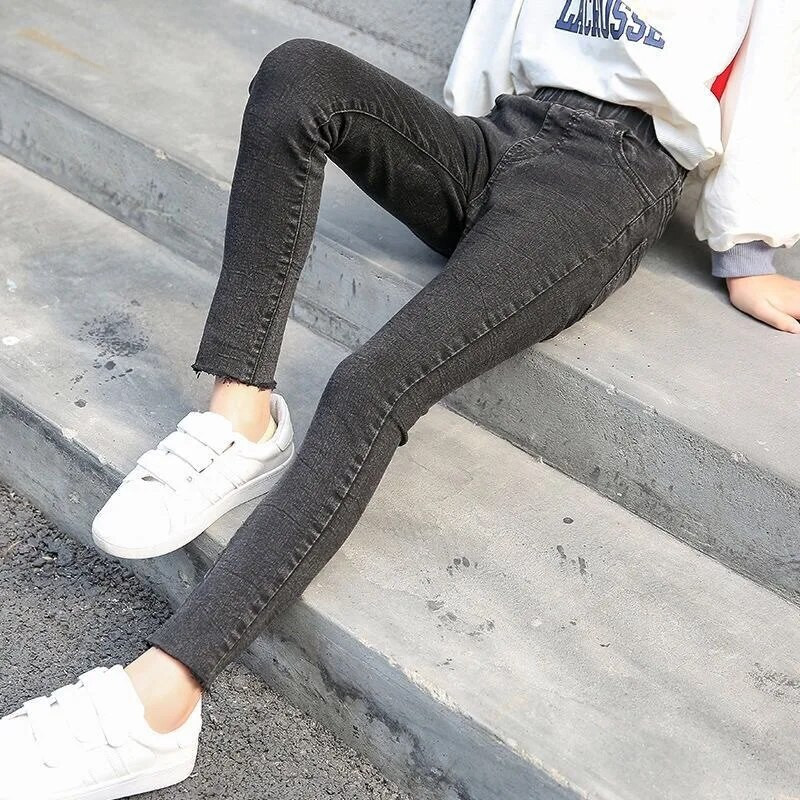 2024 Jarné jesenné dievčenské módne strečové džínsy, ceruzkové nohavice pre bábätká, deti, ležérne džínsové nohavice
