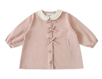 Trench pentru fete, haină de vânt, primăvară, toamnă, cu nod cu fundă, modă retro pentru bebeluși, guler răsturnat, haine pentru copii, mareea roz