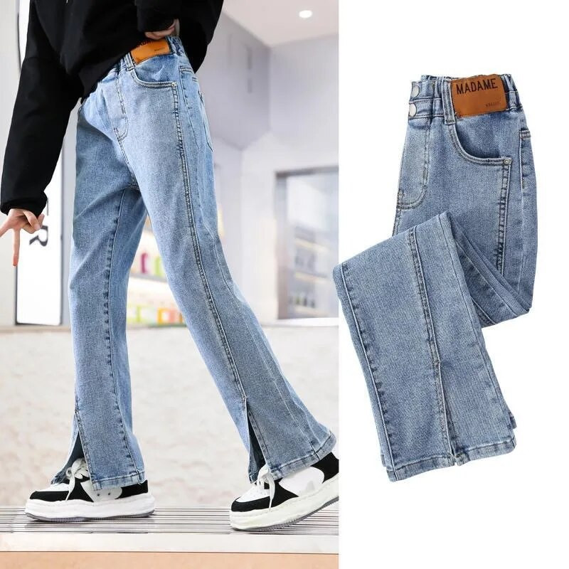 4 6 8 10 12 ani Adolescent Fete Pantaloni Denim Noua Moda Blugi Despicati Pentru Fata Pantaloni Clopote Copii Pantaloni Primavara Copii Haine