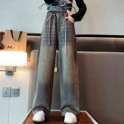 Blugi pentru copii 10 12 13 14 ani Moda Copii largi Pantaloni largi Toamna Albastru Casual Tot-se potrivesc Scoala Adolescente Fete Pantaloni