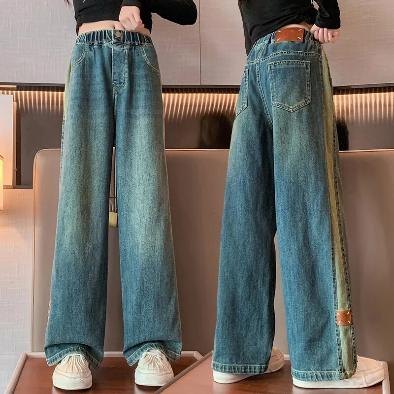 Blugi pentru copii 10 12 13 14 ani Moda Copii largi Pantaloni largi Toamna Albastru Casual Tot-se potrivesc Scoala Adolescente Fete Pantaloni