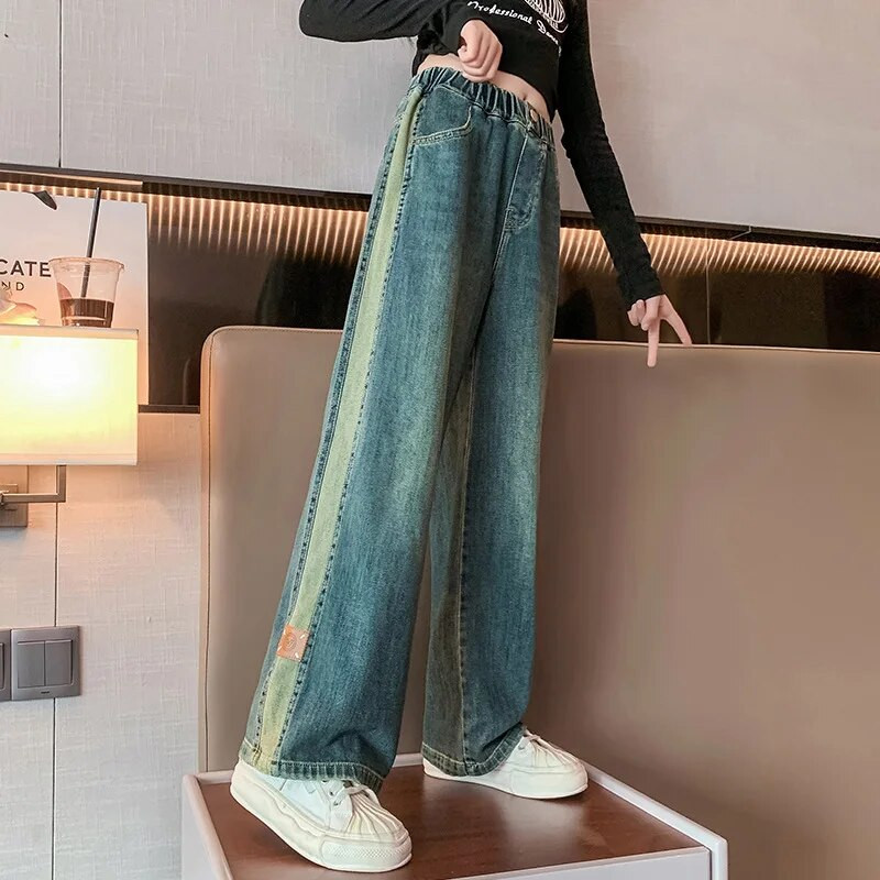 Blugi pentru copii 10 12 13 14 ani Moda Copii largi Pantaloni largi Toamna Albastru Casual Tot-se potrivesc Scoala Adolescente Fete Pantaloni