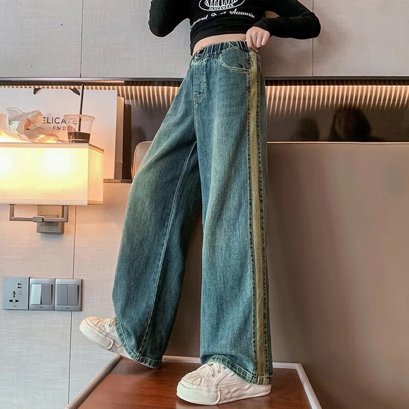 Blugi pentru copii 10 12 13 14 ani Moda Copii largi Pantaloni largi Toamna Albastru Casual Tot-se potrivesc Scoala Adolescente Fete Pantaloni