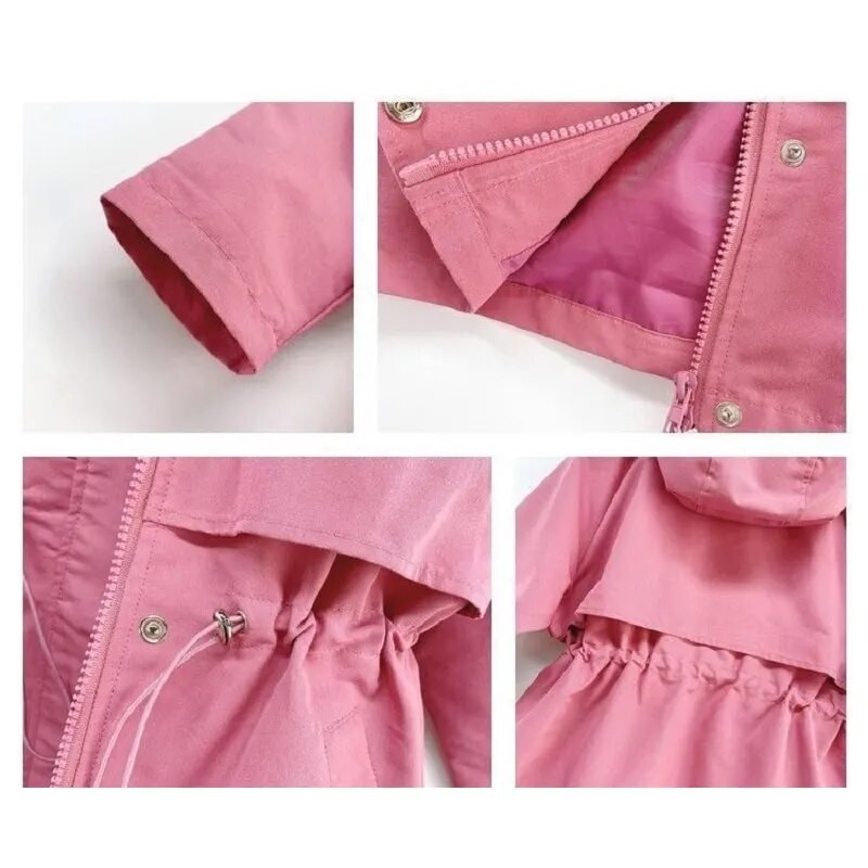 Módne dievčenské chlapčenské dievčenské tričko s kapucňou, bavlnené, pre dojčatá a batoľatá, pre dospievajúcich, vetruodolné, ružové, prešívané, detské oblečenie 1-14 rokov