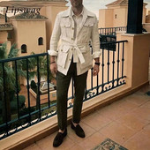 Blazer din bumbac cu mai multe buzunare Jachetă pentru bărbați, cu mânecă lungă, cu dungi, cu mânecă lungă, haine pentru bărbați, ținute casual de primăvară cu rever