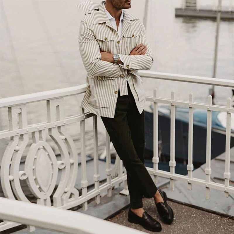 Παλτό με κορδόνια με κορδόνια από βαμβακερό σακάκι για άνδρες